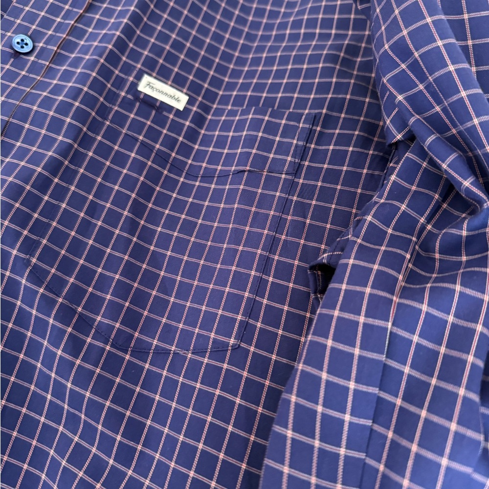 Faconnable Men’s Navy and White Windowpane Button-Down Shirt Size Large NWT - Picture 8 of 10